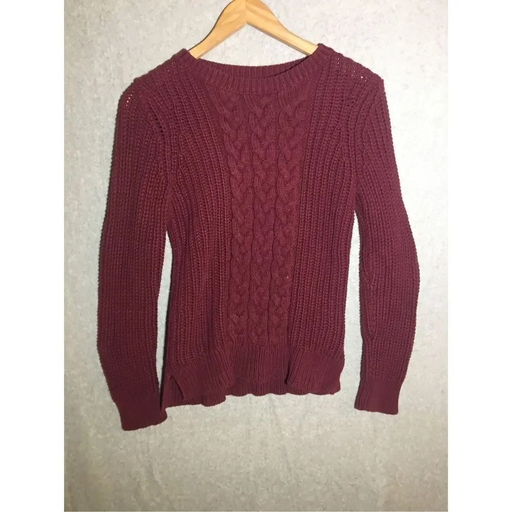 Womens Nautica Sweater Maroon Cable Knit Casual Winter Fall Red